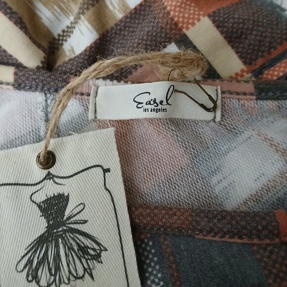 NWT Easel Tunic Top Size M Boho Oversized Dolman Windowpane Plaid Made In USA - Picture 9 of 10